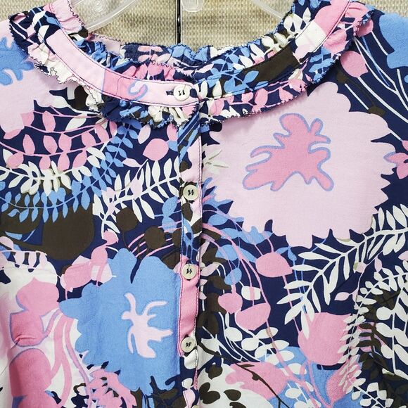 Talbots Petite Viscose Ruffle Neck Smocked Cuff Henley Popover Size MP - Picture 3 of 6